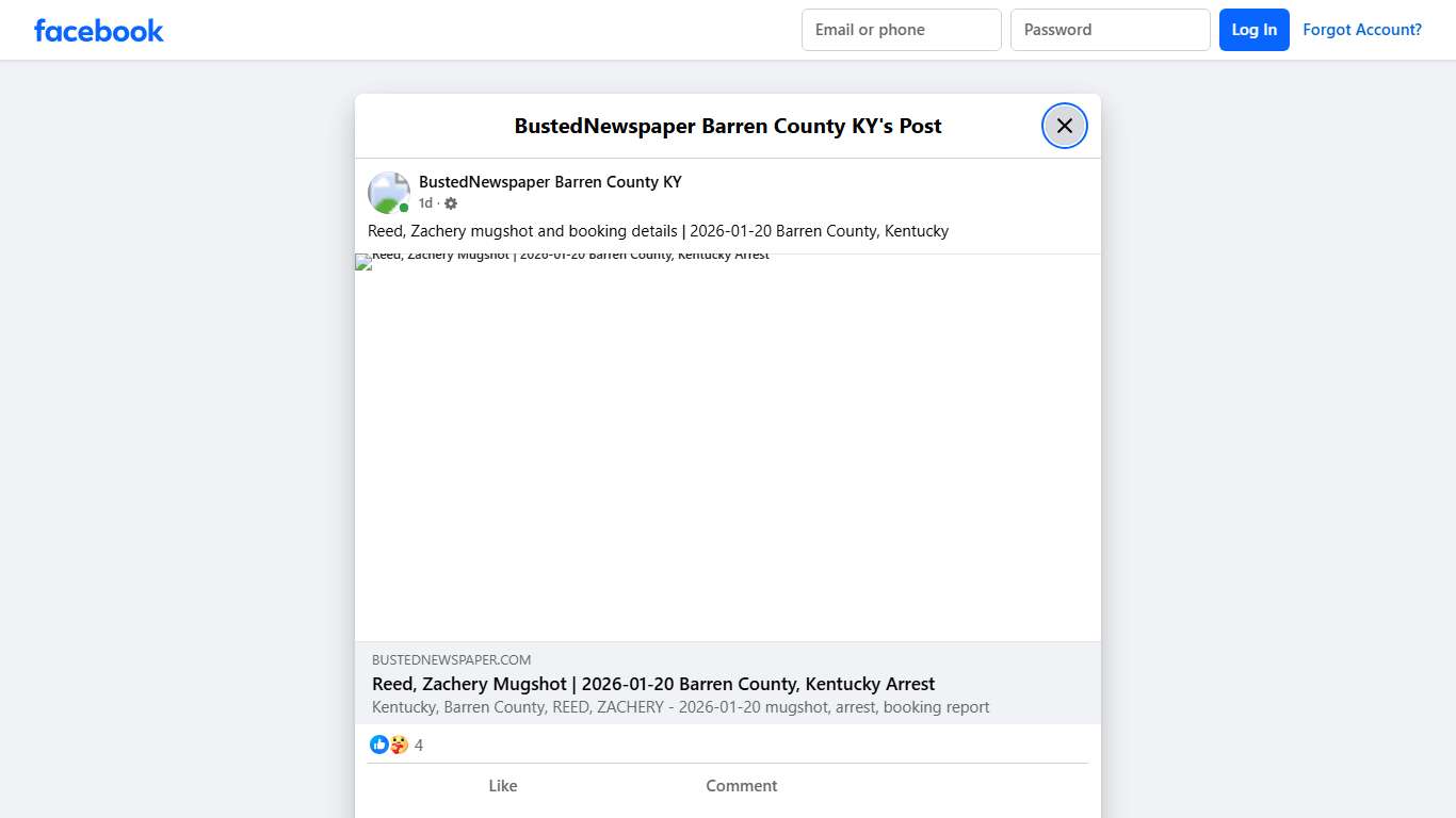 Reed, Zachery mugshot... - BustedNewspaper Barren County KY Facebook